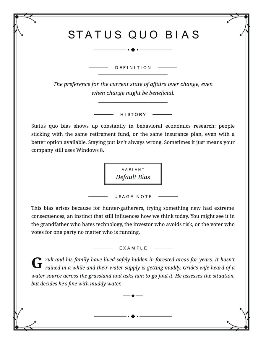 Status Quo Bias - text page with definition, history, and example